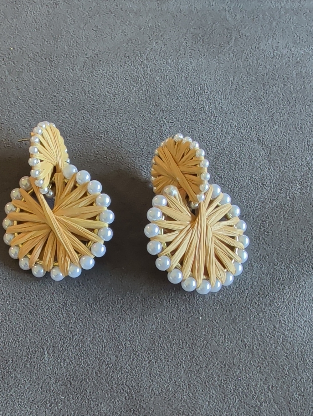 Handmade Cream Raffia and Pearl Statement Earrings